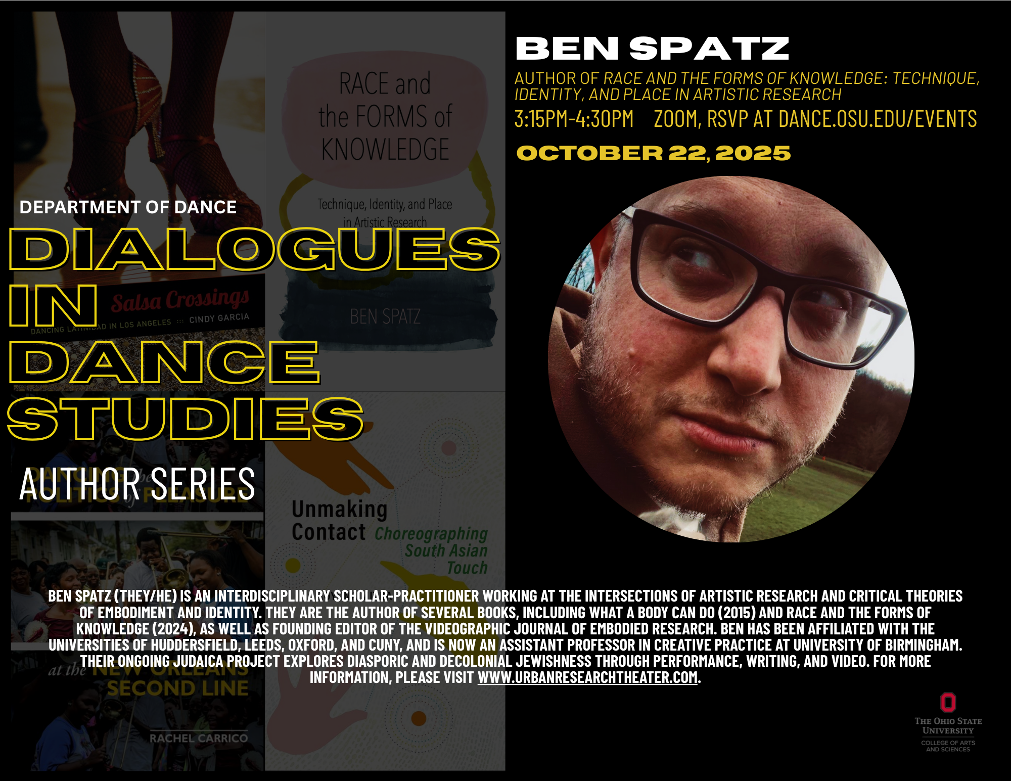 Graphic text with headshot of a man