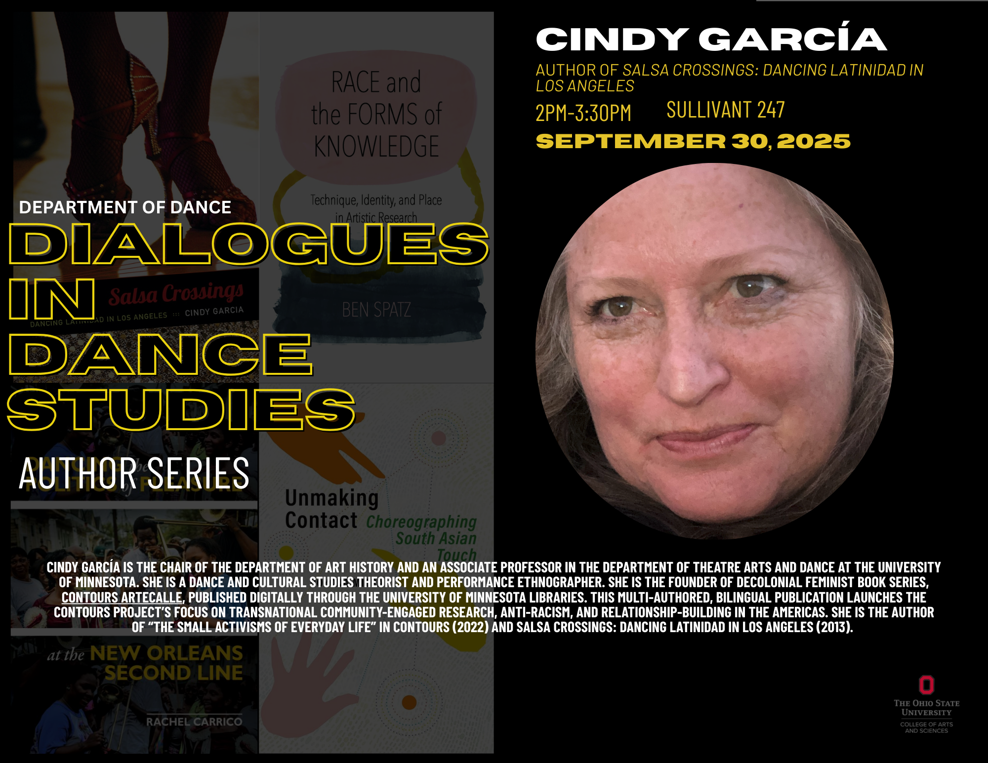 Graphic text with headshot of a woman
