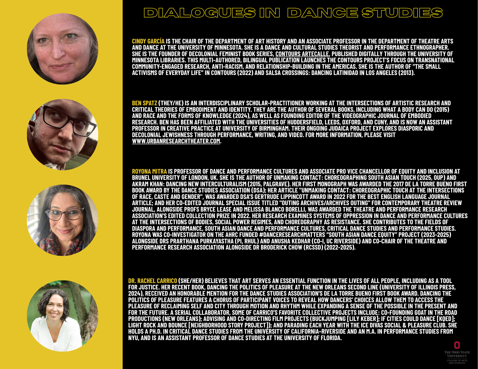 Graphic text with headshot of people