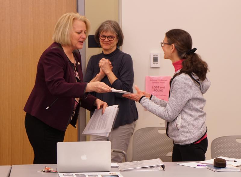 L to R: Interim Executive Dean and Vice Provost Janet Box-Steffensmeier, Department Chair Susan Hadley, Professor Karen Eliot