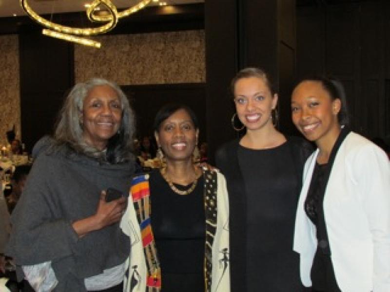 Photo of Dr. Brenda Dixon Gottschild, Dr. Melanye White Dixon, OSU dance majors Ca'la Henderson and Kimberly Issacs Photo of Dr. Brenda Dixon Gottschild, Dr. Melanye White Dixon, OSU dance majors Ca'la Henderson and Kimberly Issacs