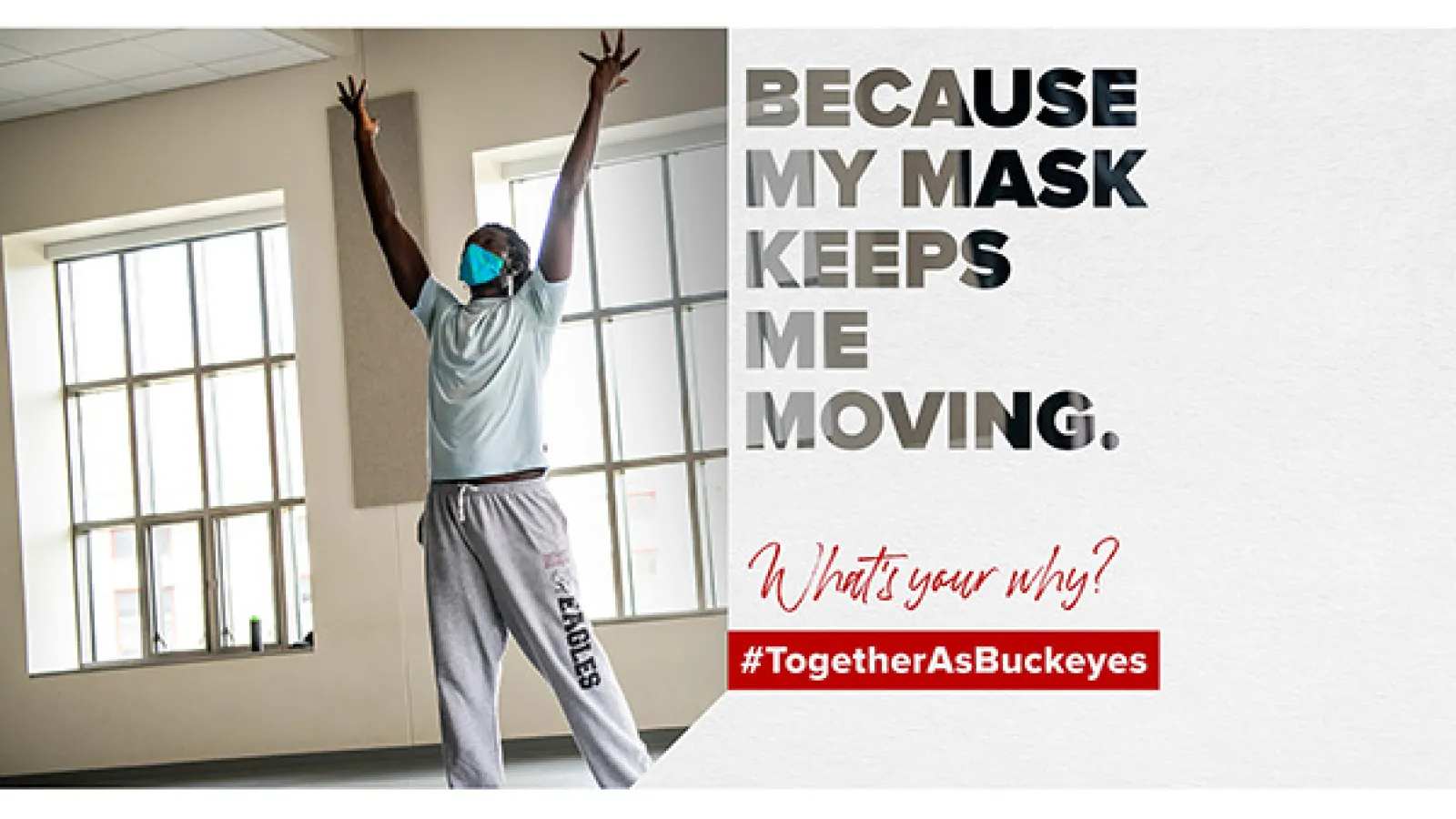 Professor Ndiaye dancing for mask wearing campaign.  