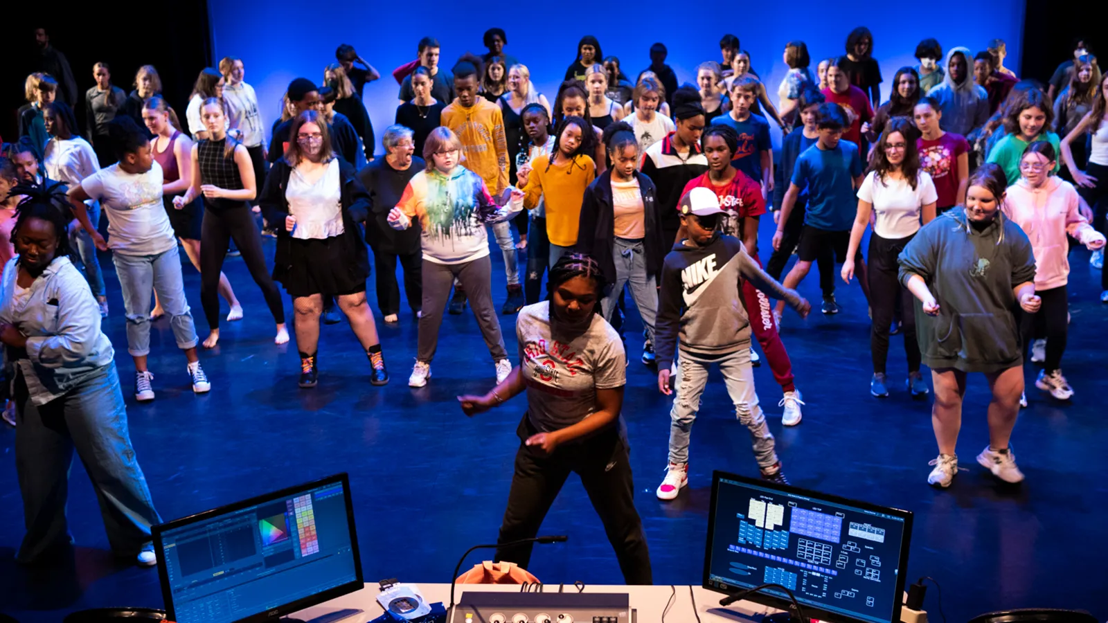Students dancing on stage