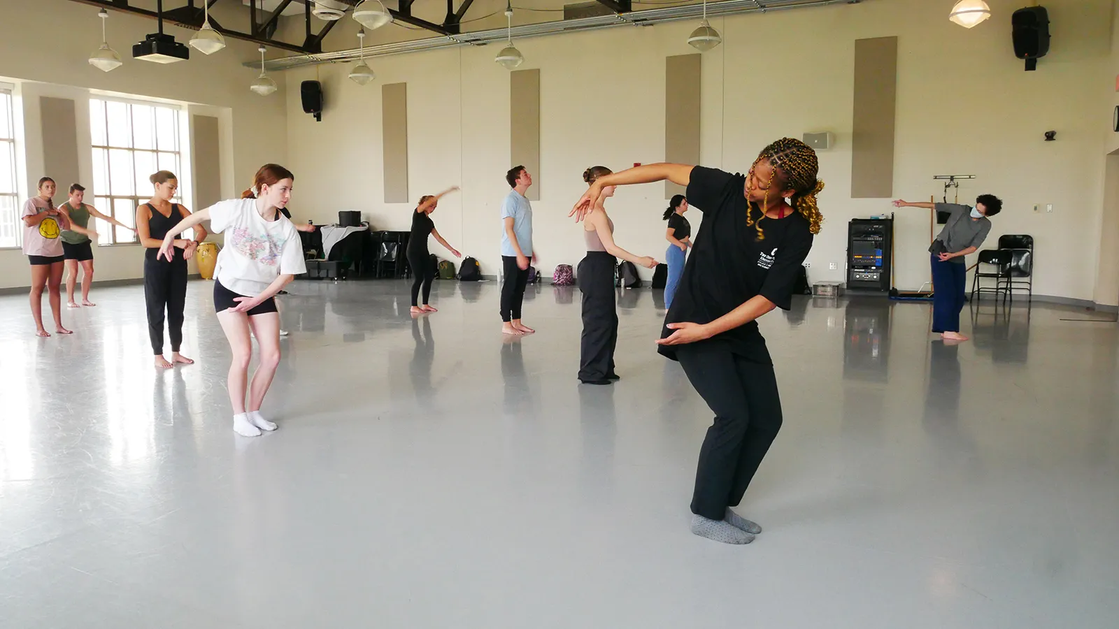 Dancers rehearsing in a studio