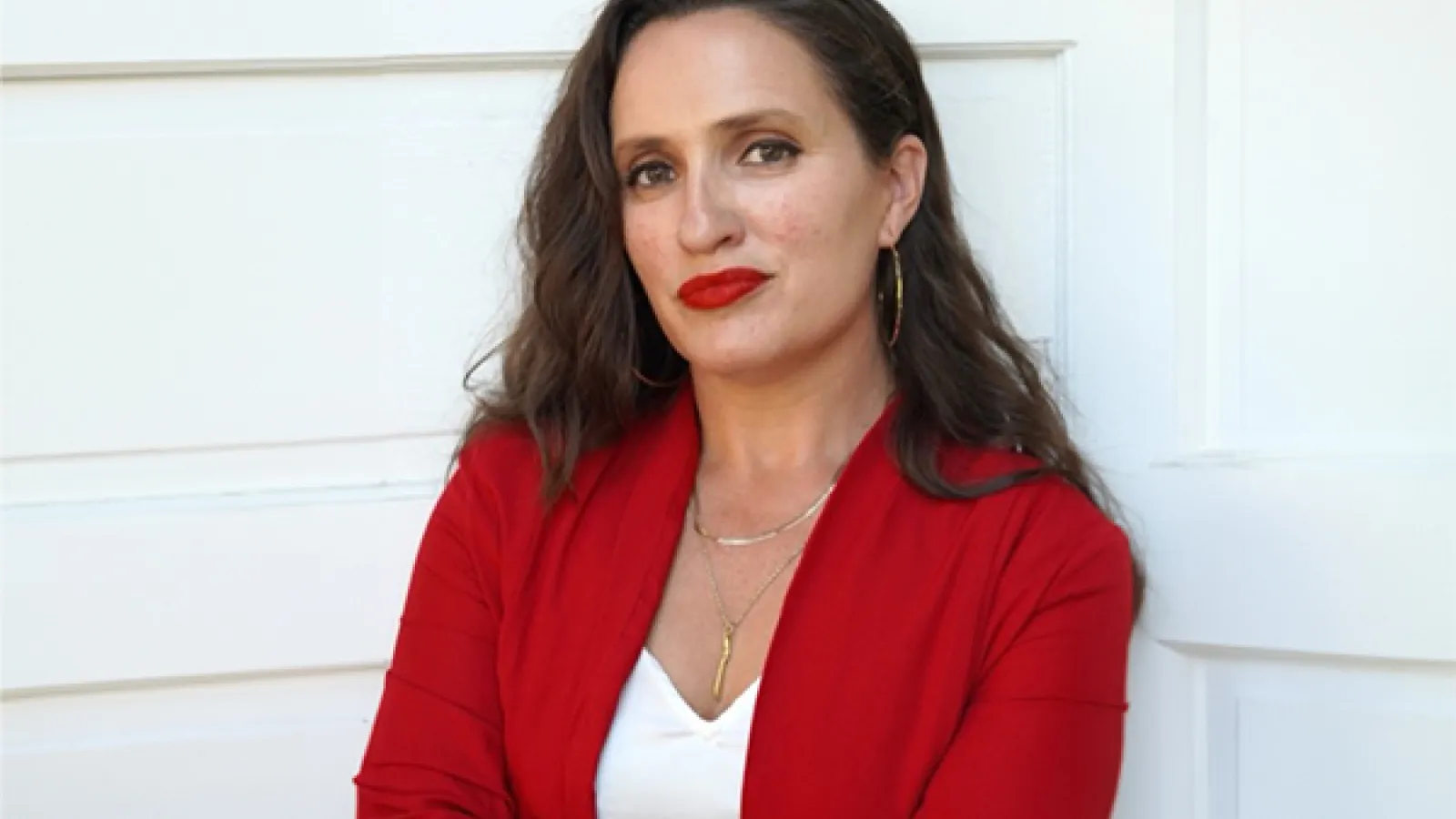 a person with long brown hair