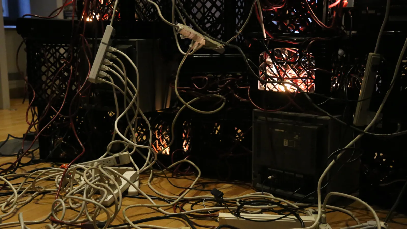 An art installation of tangle wires and lights