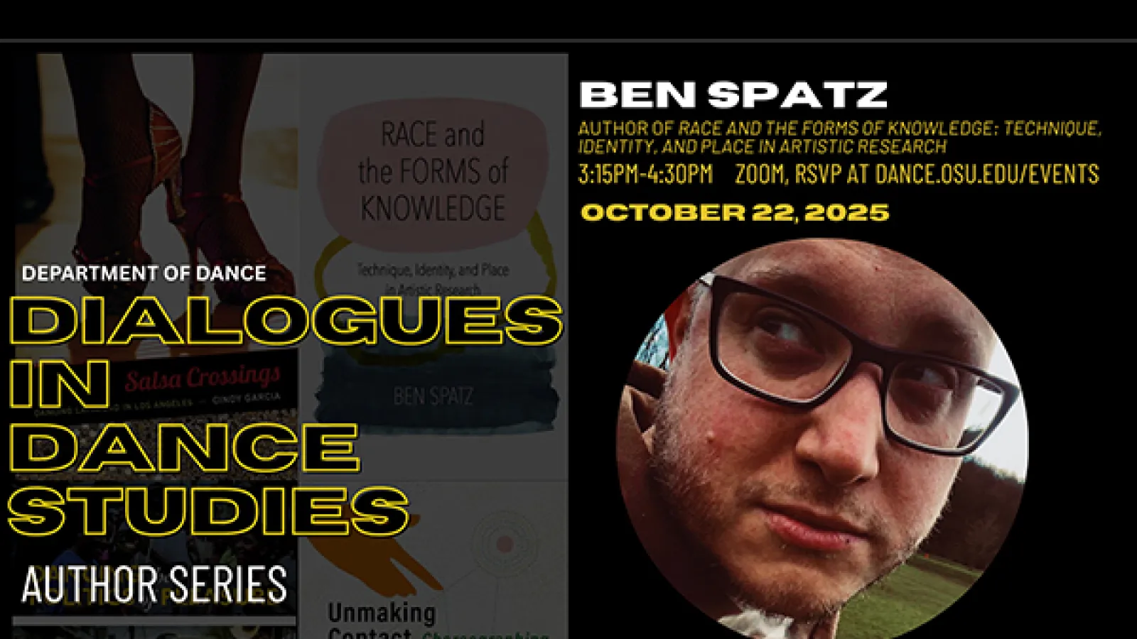 Graphic text with headshot of a man