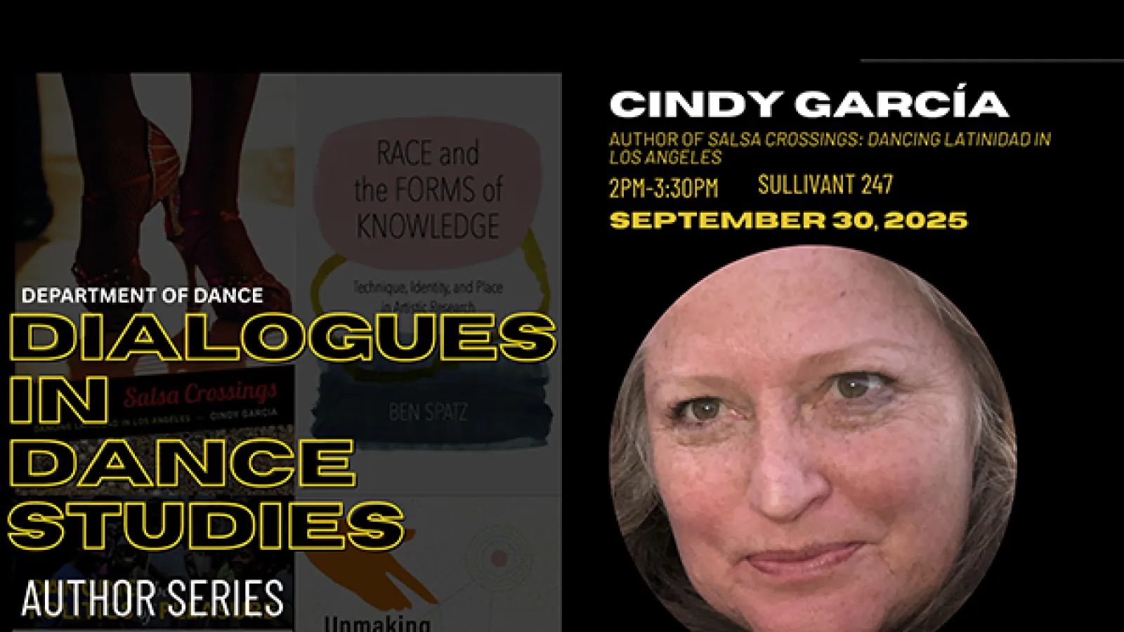 Graphic text with headshot of a woman