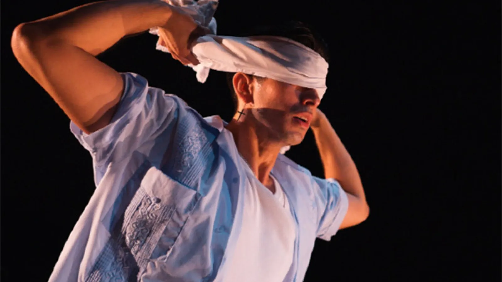 person wearing a blindfold