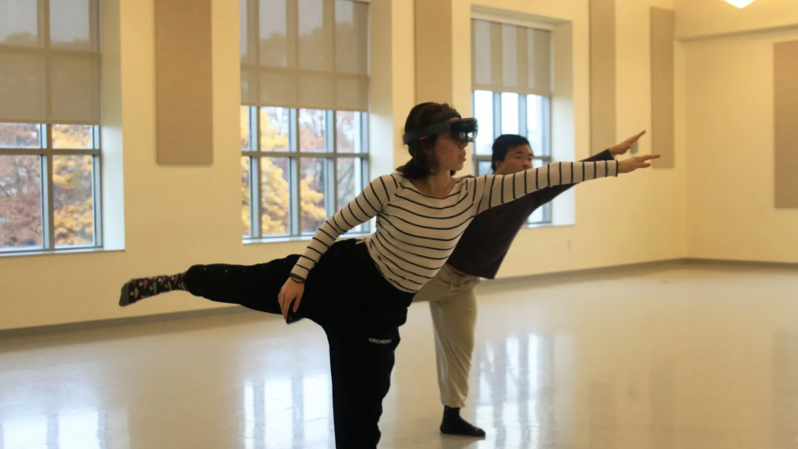Erin Yen and Joda Lee demonstrate AR technology for dance. Photo by Ashley Nelson