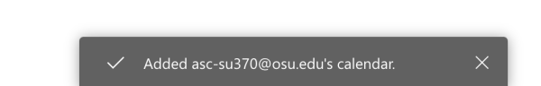 Gray notification bar shows the calendar was successfully added.