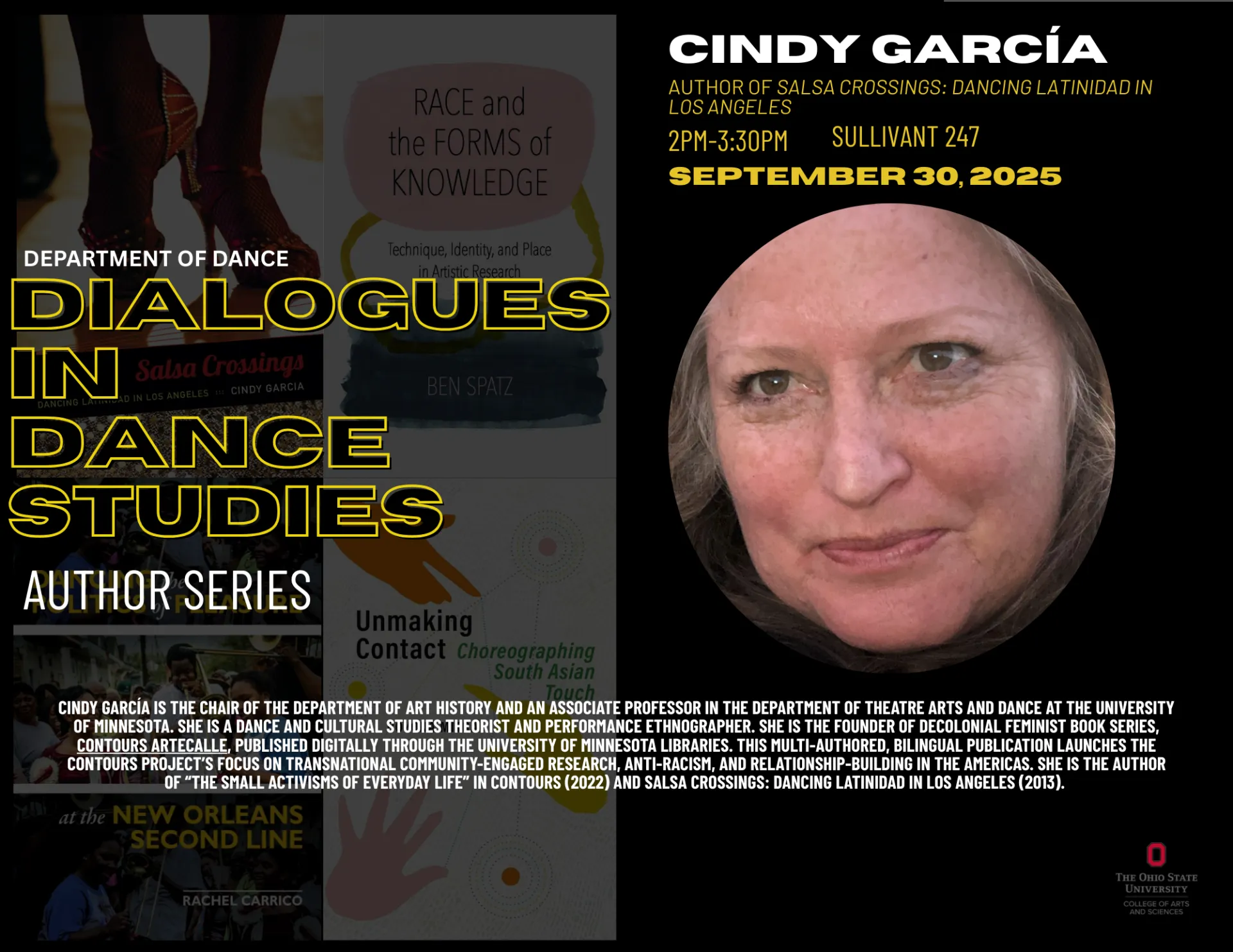Graphic text with headshot of a woman