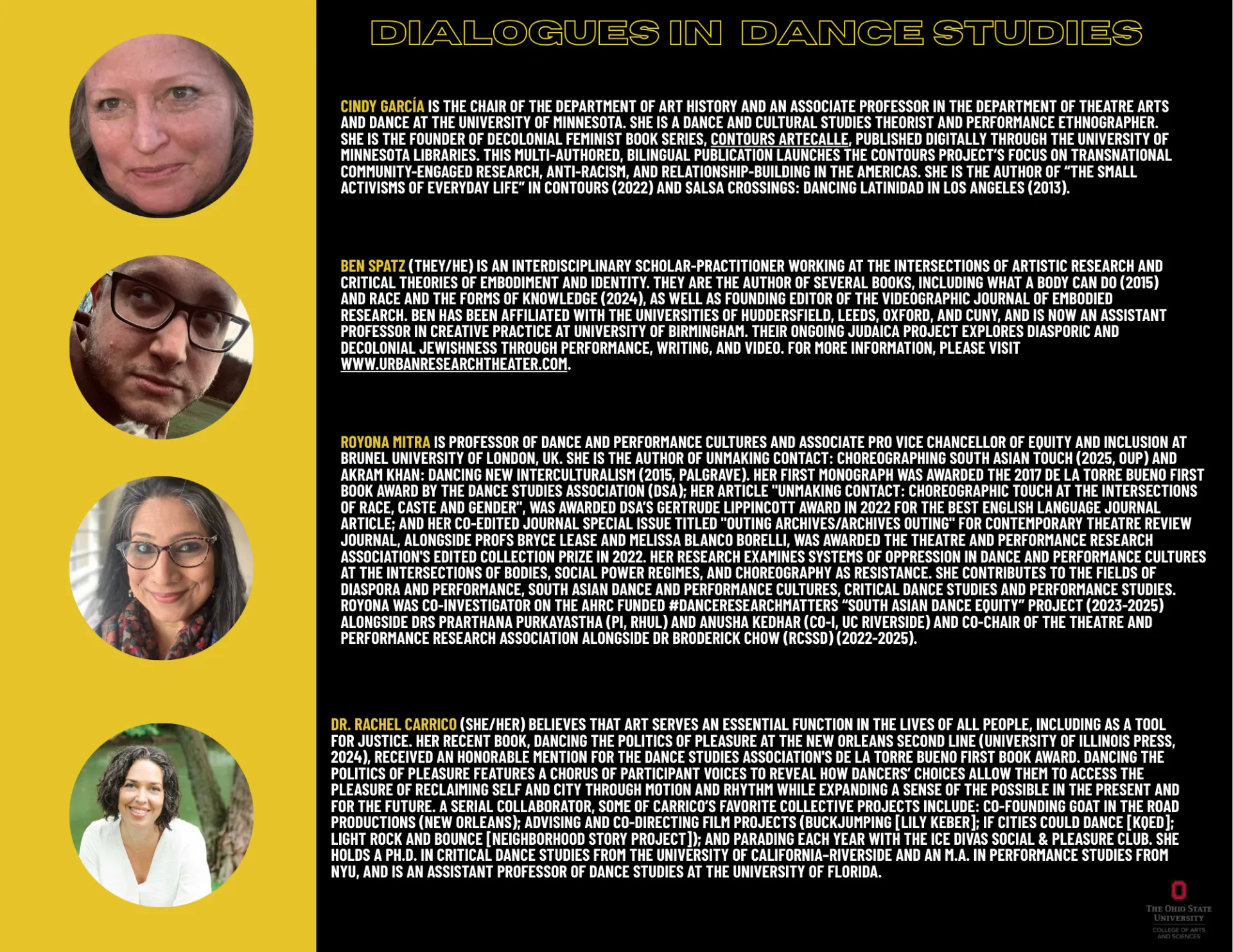 Graphic text with headshot of people