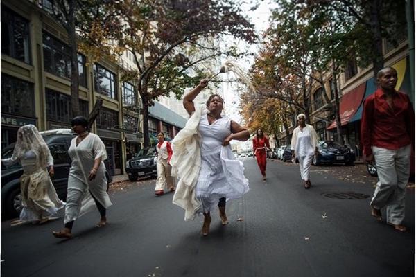 Dancers performing on a street