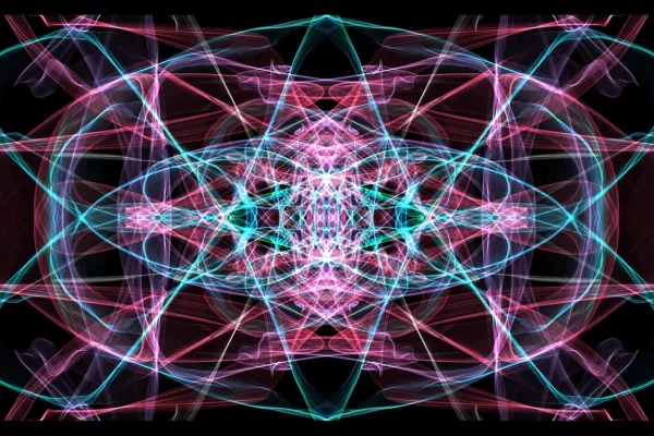 Red and green light streaks over black background
