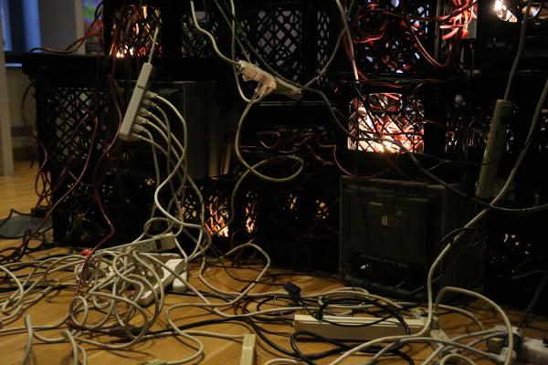 An art installation of tangle wires and lights