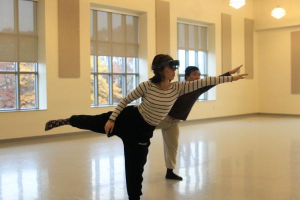 Erin Yen and Joda Lee demonstrate AR technology for dance. Photo by Ashley Nelson