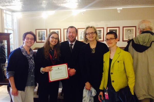 Scholarship recipient Lyndsey Vader with faculty Photo of awards ceremony
