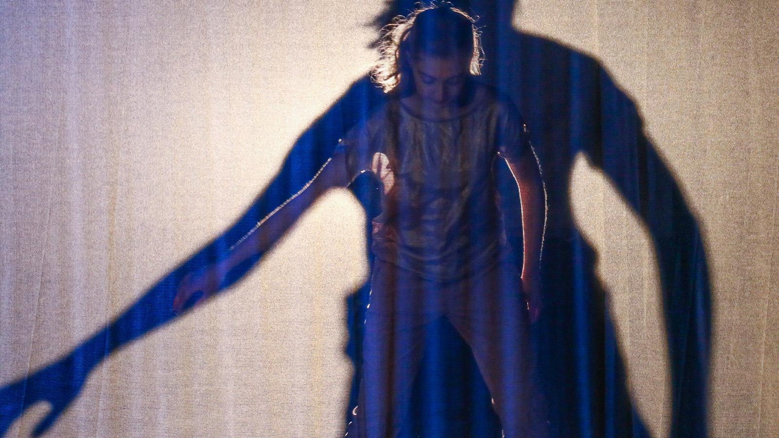 Dancer performing behind scrim