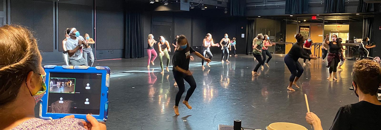 Dance practice in Barnett Theatre